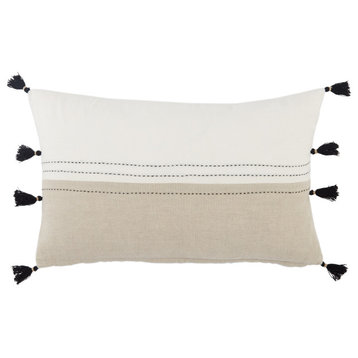Jaipur Living Yamanik Stripes White/ Beige Lumbar Pillow, Polyester Fill