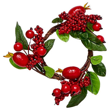 Mixed Berry Candle Ring With Leaf, Set of 2, 2.25"