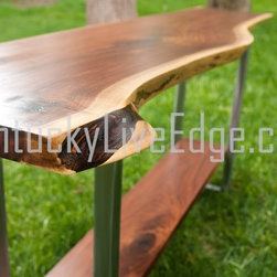 Custom Live Edge Console Table With Shelf On Steel Frame - Console Tables