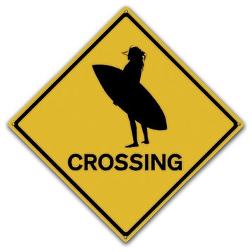 Surfer Chick Crossing, Classic Metal Sign