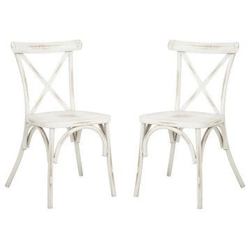 2 Pack Patio Dining Chair, Stackable Design With X-Shaped Back, Distressed White