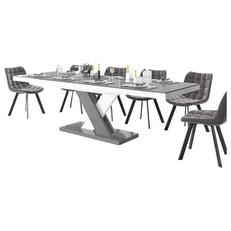 XENNA Dining Set, Grey/White/ Grey/Black