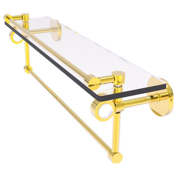 Clearview 22" Glass Shelf with Gallery Rail and Towel Bar, Polished Brass