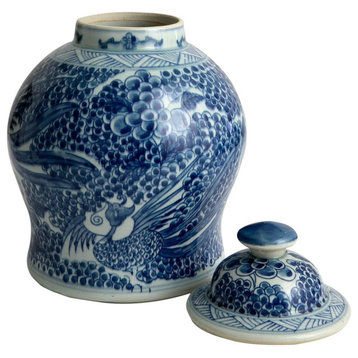 Temple Jar Vase Phoenix Small Blue White Ceramic