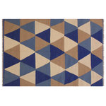 Bareens Designer Rugs - Eclectic Turkish Kilim Salazar Hand-Woven Wool Rug - 4'0'' x 6'1'' - Elevate the elegance of your home with this stunning hand-woven tribal Kilim wool rug. Meticulously crafted on a loom by the Nomad Turkman people using hand-spun wool and 100% natural vegetable dyes, these rugs are recognized for their repetitive geometric patterns, incorporating naturalistic floral and traditional designs. The contemporary fashion palette results in bold, sharp patterns that are incredibly versatile, as the pattern is the same on both sides. These reversible rugs feature a lighter shade on one side and brighter colors on the other, providing versatility according to preference. These unique rugs are made by knotting short strands of different colors onto the warps and securing them by tightly pressing the wefts. The designs are created by interweaving the various colored wefts and warps. Kilims are known for their exceptional durability and versatility, making them truly unique rugs.  Product Details    Rug Size: 4'0'' x 6'1''  Material: 100% Wool  Style: Kilim, Flat Weave, Dhurrie, Turkish, Southwestern, Rustic, Tribal  Colors: Natural, Blue, Brown,   Weave Type: Hand-Woven, Handmade  Pile Height: Less than 0.25 inch