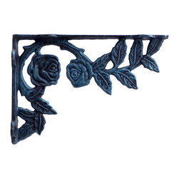 Import Wholesales - Cast Iron Wall Shelf Bracket, Rose Bush, Verdigris, 8.75" Deep - Brackets