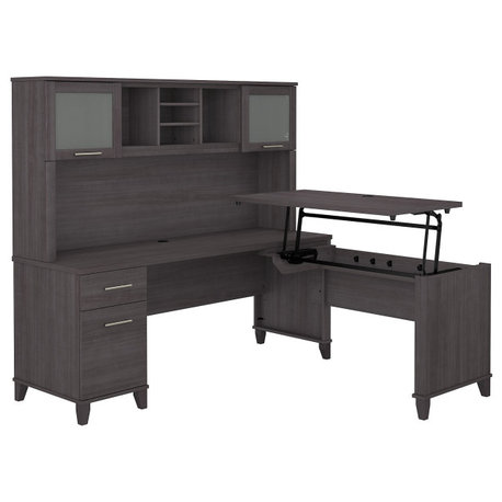 Bush Somerset 72" Sit to Stand L Shaped Desk With Hutch, Storm Gray