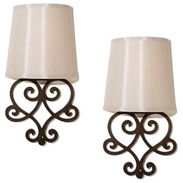 Helix Heart Scroll Wall Art Sconce With Tan Fleck Shade and Bronze Base