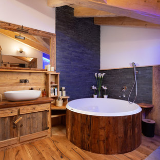 75 Beautiful Bathroom With Dark Wood Cabinets And A Hot Tub