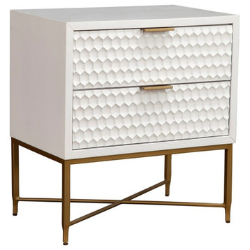 Catania 2-Drawer Contemporary Wood/Metal Nightstand in White/Gold