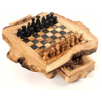 Handcrafted Large Olive Wood Rustic Chess Set, Chess Game Board