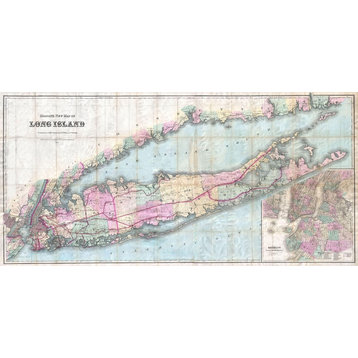 Pocket Map of Long Island, 1880, Peel & Stick Removable Wall Decal