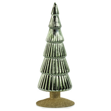 Dembe 9.5" Light Green Glass Tree on Gold Glitter Base, Set of 2