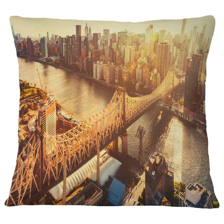 Queensboro Bridge Over East River Cityscape Throw Pillow, 16"x16"