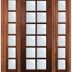 Prehung French Sidelights Door 96 Wood Mahogany Full Lite 12 Lite - Patio Doors