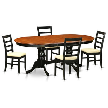 5-Piece Dining Room Set, Table With 4 Wood Chairs, Black/Cherry With Cushion