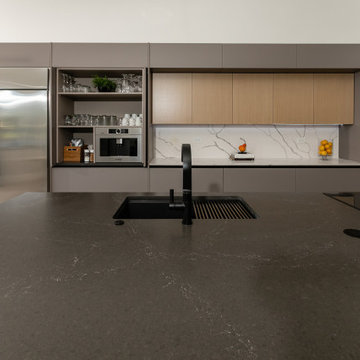 Modern Scandinavian Kitchen Island with Black Stools