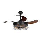 Industrial Ceiling Fan With Retractable Blades, Black