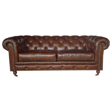 Vintage Leather 2-Seat Sofa Chesterfield, 76"x36"x30", Brown