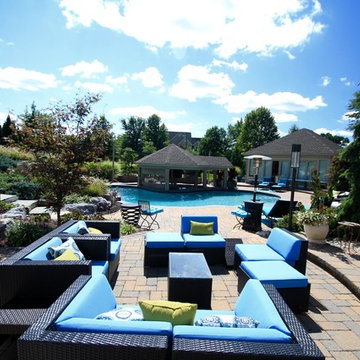 Custom Freeform Pool with Swim Up Bar and Waterslide