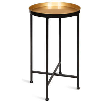 Kate and Laurel Celia Round Metal Foldable Tray Accent Table, Black/Gold