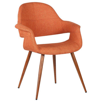 Armen Living Phoebe Mid-Century Dining Chair, Walnut Finish and Orange Fabric