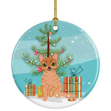 Australian Mist Cat Merry Christmas Tree Ceramic Ornament, Multicolor