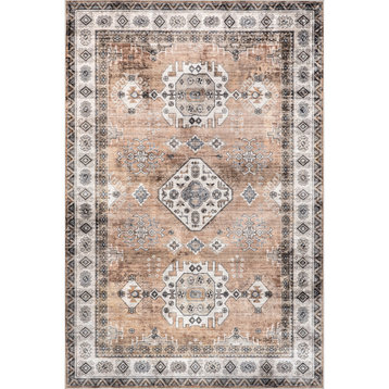 nuLOOM Washable Evelina Traditional Stain Repellent Area Rug, Rust 4' x 6'