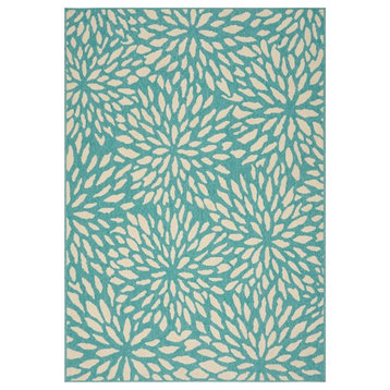 Noble House Claus 90x63" Indoor Fabric Floral Area Rug in Blue and Ivory