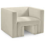 Meridian Furniture - Henson Velvet Upholstered Chair, Cream - Spice up your living room or den with this Henson velvet chair. This handsome chair has a boxy design that suits any contemporary room with ease. It's covered in rich cream velvet that's luxuriously soft to the touch and against the body, making it everyone's favorite seat. The solid wood frame of this modern chair adds durability, resilience, and long-lasting enjoyment to this chair, making it look right at home in your up-to-the-minute space.