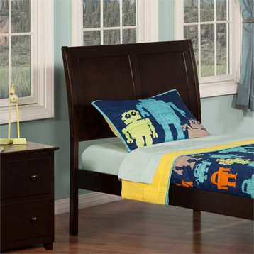 Leo & Lacey Wood Twin Sleigh Headboard with USB Charging Station in Espresso