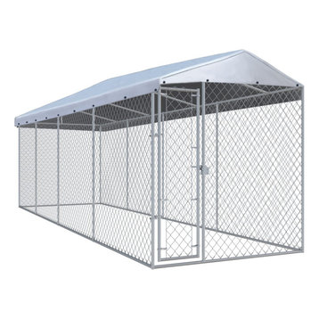 vidaXL Outdoor Dog Kennel with Roof Lockable 299"x75.6"x88.6" Steel Pet Cage