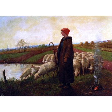Aime Perret A Shepherdess With her Flock, 18"x27" Wall Decal