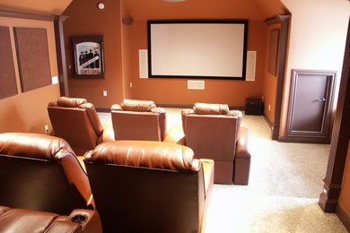 Inspiration for a timeless home theater remodel in Other