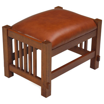 Mission Quarter sawn Oak foot stool with Leather upholstered seat
