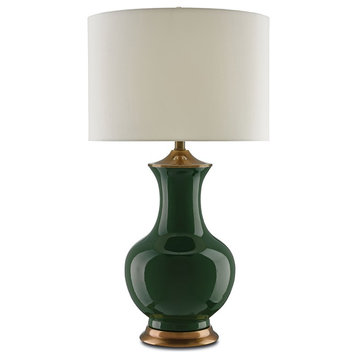 6000-0022 Lilou Table Lamp, Green and Antique Brass