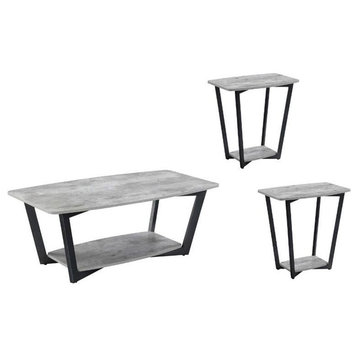 3 Piece Coffee Table Set with Coffee Table and Set of 2 End Table in Faux Birch