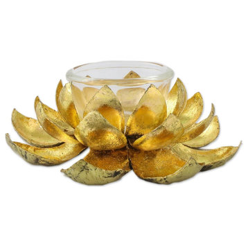 Gleaming Lotus Brass Tealight Candle Holder