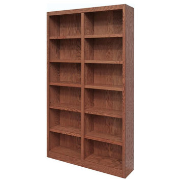 Bowery Hill 84" Tall 12-Shelf Double Wide Wood Bookcase in Dry Oak