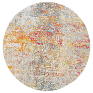Madison Mad460G Organic Abstract Rug, Gray and Turquoise, 11'0"x11'0" Round