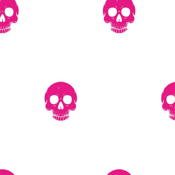 Pink & White Disney Cruella Glamour Skulls Peel & Stick Wallpaper