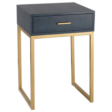 Single Drawer Faix Shagreen Accent Table in Grey or Navy Finish Gold Tone Sled