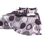 Silver Fern Decor - Purple Gray Circle And Stripe Pattern Sheet Set, King - This sheet set is 100% cotton with 820 thread count, wrapping you in luxurious fabric and design. With a stunning variety of purple hues, this sheet ensemble is fit for a princess, with white and black accents finishing off the artistic design. The fitted sheet & sham covers feature a purplish gray striped pattern, allowing you to have fancy or classic looking bedding in one simple package.