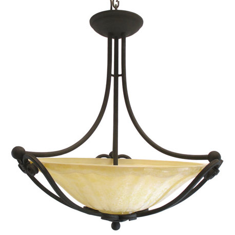 Kalco Illucio 3-Light Bowl Chandelier With Amber Glass, Rembrandt Bronze Finish