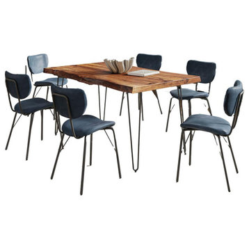 Modern Dining Set with Upholstered Contemporary Chairs - Chestnut and Slate...