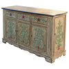 Relief Flower Motif Distressed Cream Yellow White Sideboard Table Cabinet cs5372