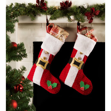 DII Modern Fabric Santa's Holiday Stocking, Red/White, Set of 2