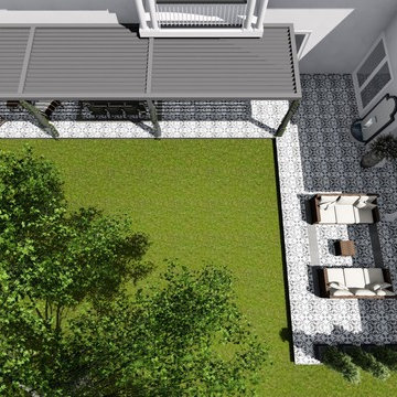 High-End Patio Covers with a Fireplace and Tile Flooring
