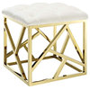Tufted Bench/Ottoman With Gold Stainless Steel Geometric Frame, Gold Ivory