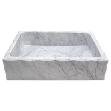Eden Bath EB_S037CW-H Antique Rectangular Vessel Sink Honed White Carrara Marbl